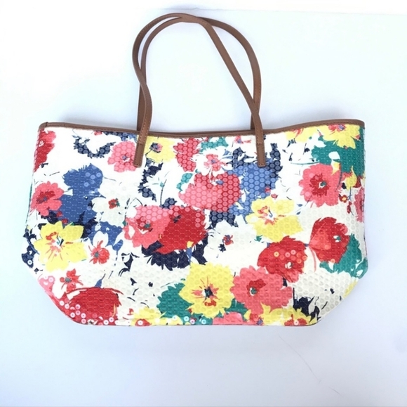 Nine West 3-section shoulder bag clear sequin floral zip top purse, multicolor - Picture 2 of 9